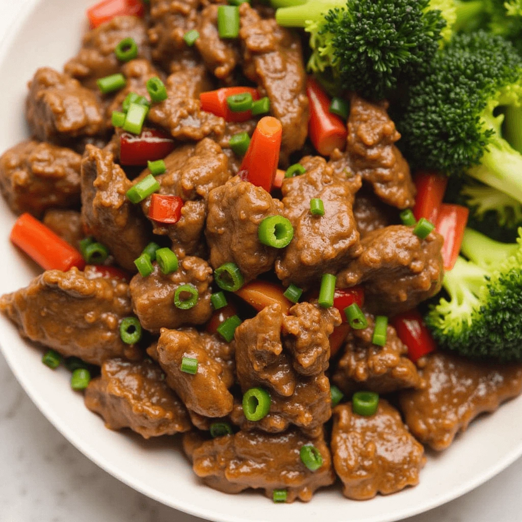 Close-up of Beef Stir Fry Cooking in a Pan