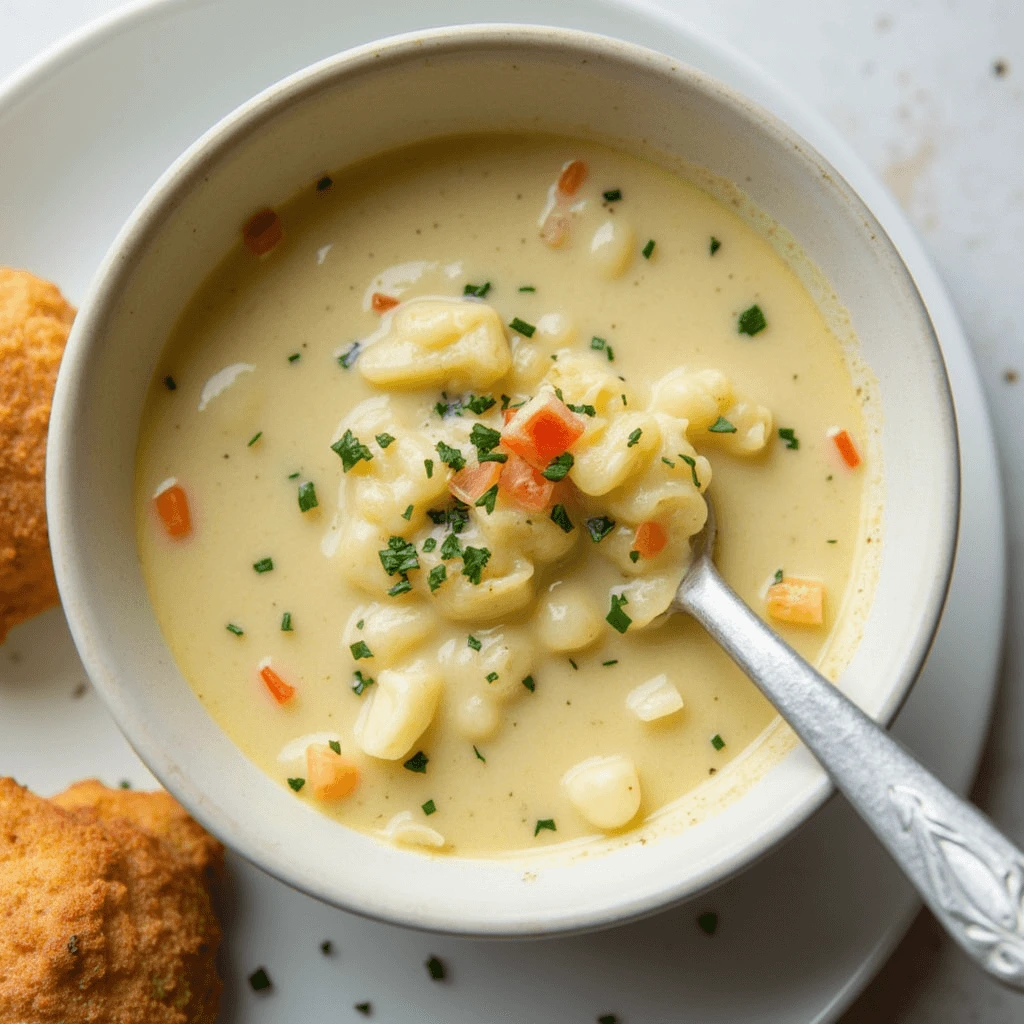 Close-up of a steaming bowl of fish chowder with chunks of fish, vegetables, and a creamy, flavorful broth