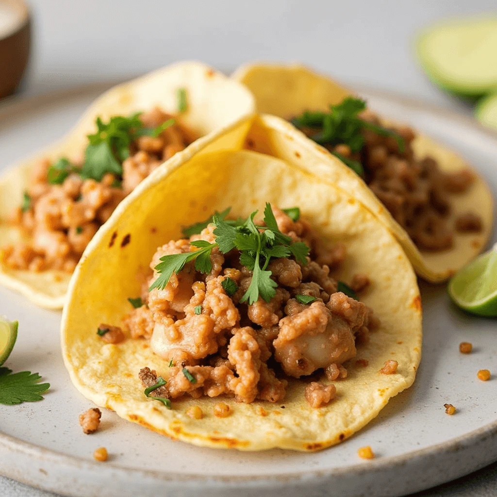 Crispy Fried Fish Tacos Served on Warm Corn Tortillas with Fresh Toppings