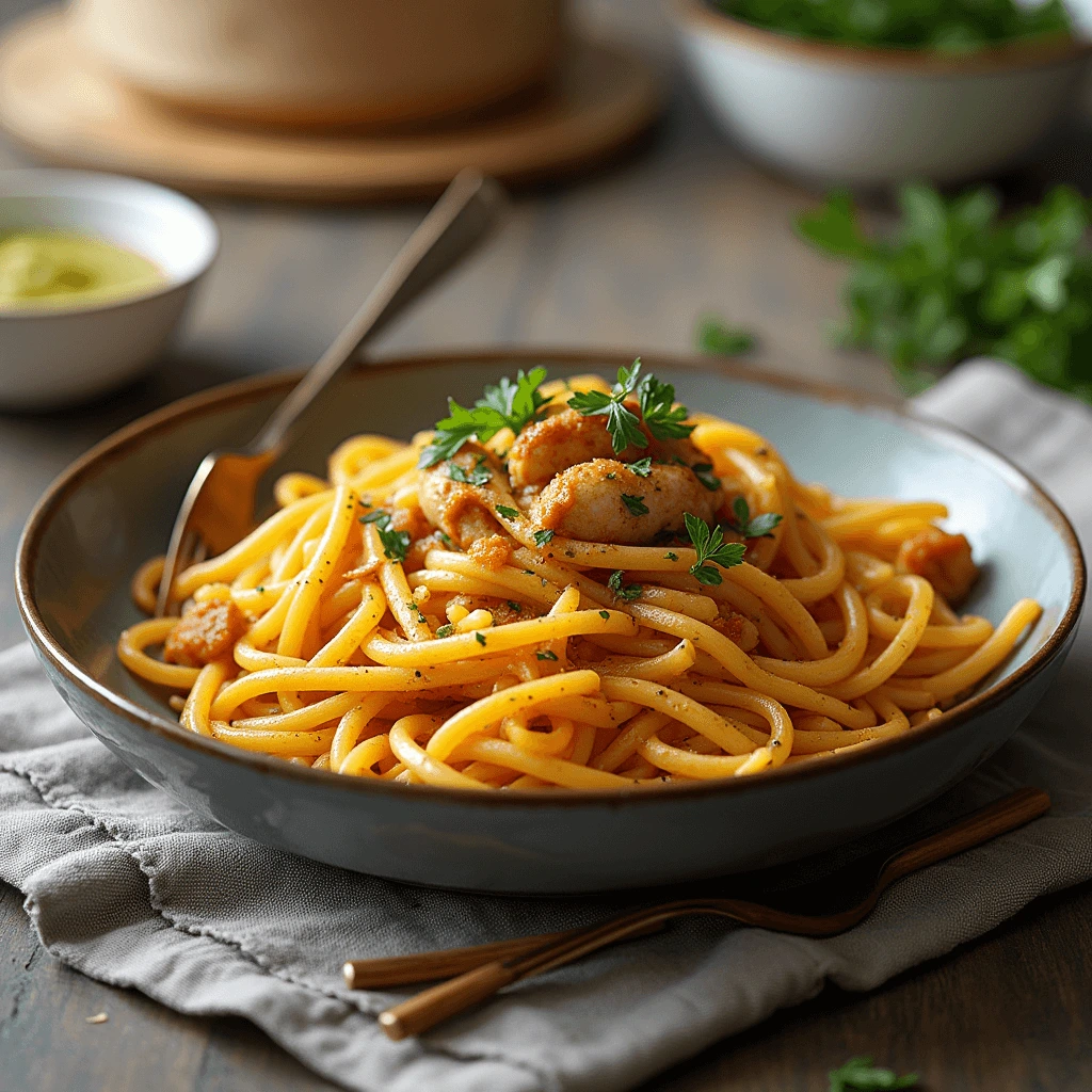 Garnishing pasta fazool with fresh parsley and grated Parmesan cheese.