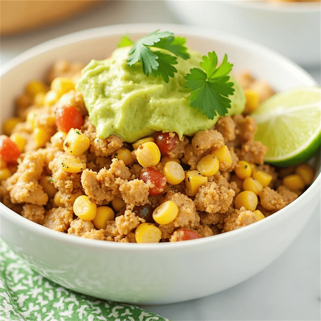 Mexican-Inspired Ground Chicken with Corn and Guacamole