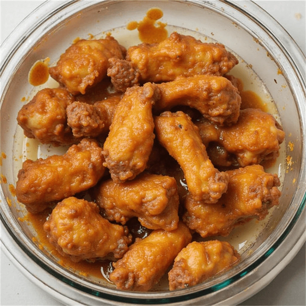 Serving bowl of cowboy butter chicken wings recipe with dipping sauce and celery sticks