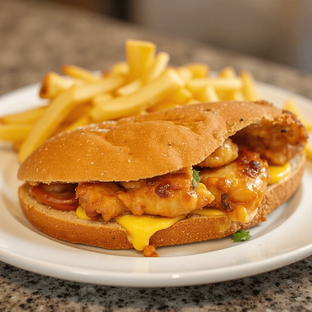 Ingredients for Chicken Philly Cheesesteak: sliced chicken, bell peppers, onions, and cheese