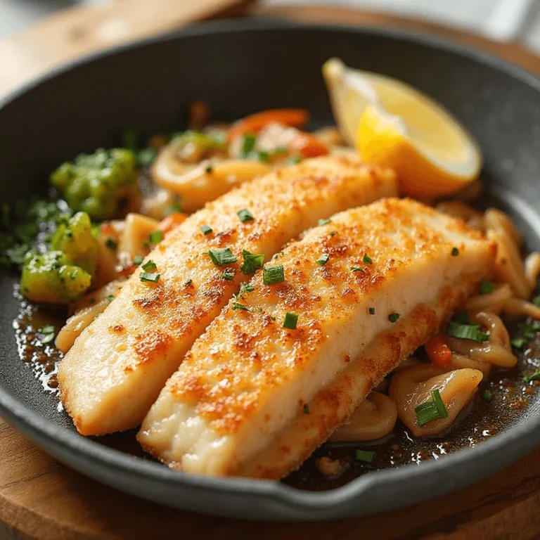 Pan-seared fish fillet plated with vegetables and garnished with herbs