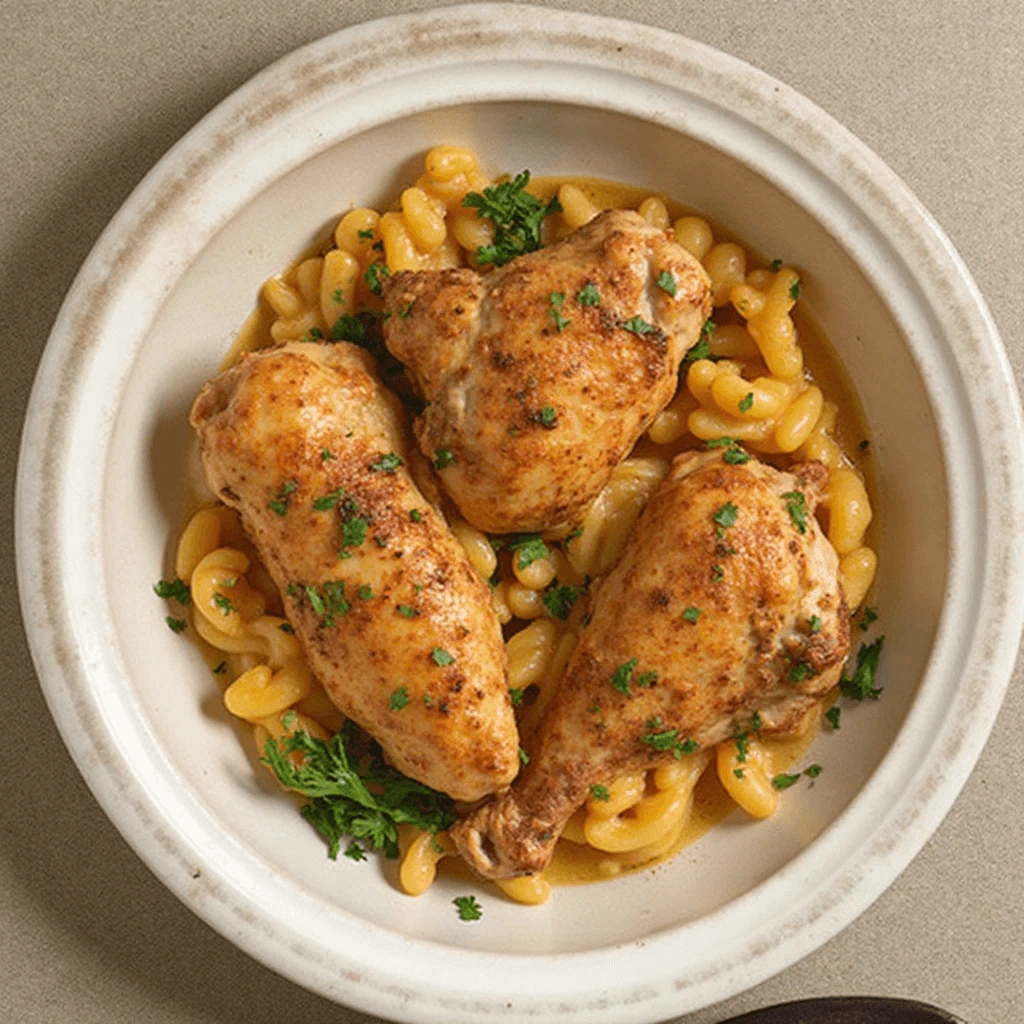 Juicy chicken cooking on a Blackstone griddle with herbs and spices, ready to serve.