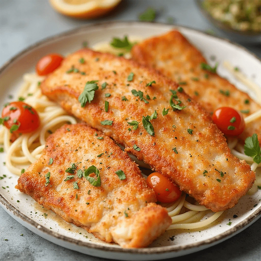 Pan-fried Fish Fillets Italiano sizzling with garlic and Italian herbs