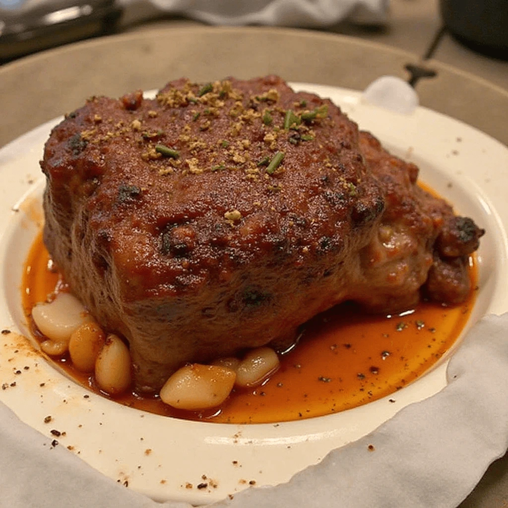 Juicy and tender beef arm roast recipe sliced and served with roasted vegetables