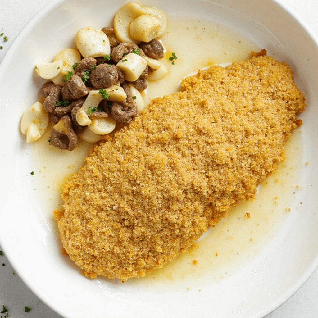 Plated Panko-Crusted Baked Trout Recipe served with lemon and herbs