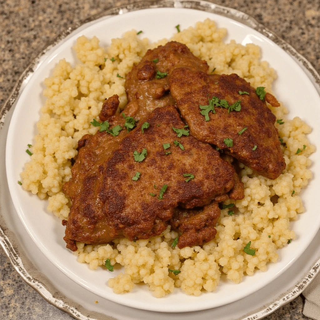 Beef milanesa recipe step showing breading with flour, egg, and breadcrumbs
