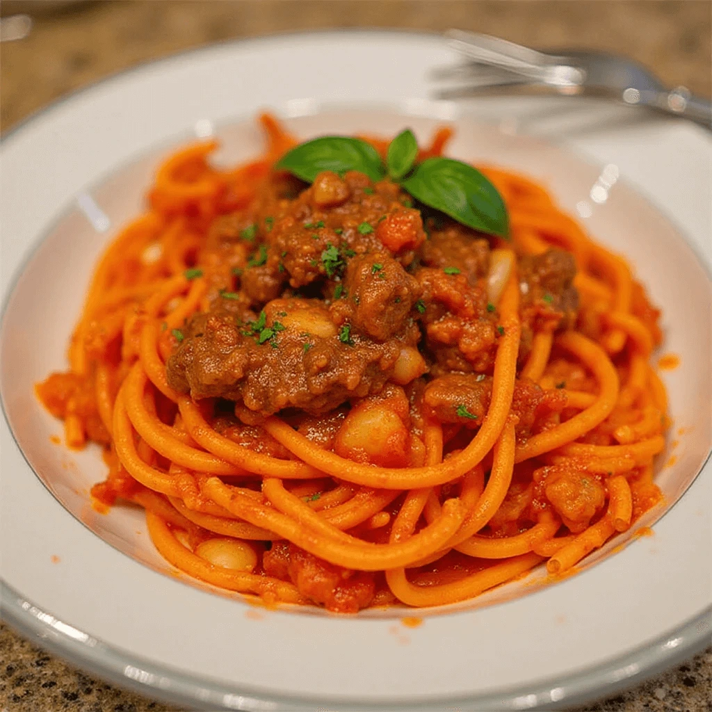 Beef Pasta Garnished with Fresh Herbs