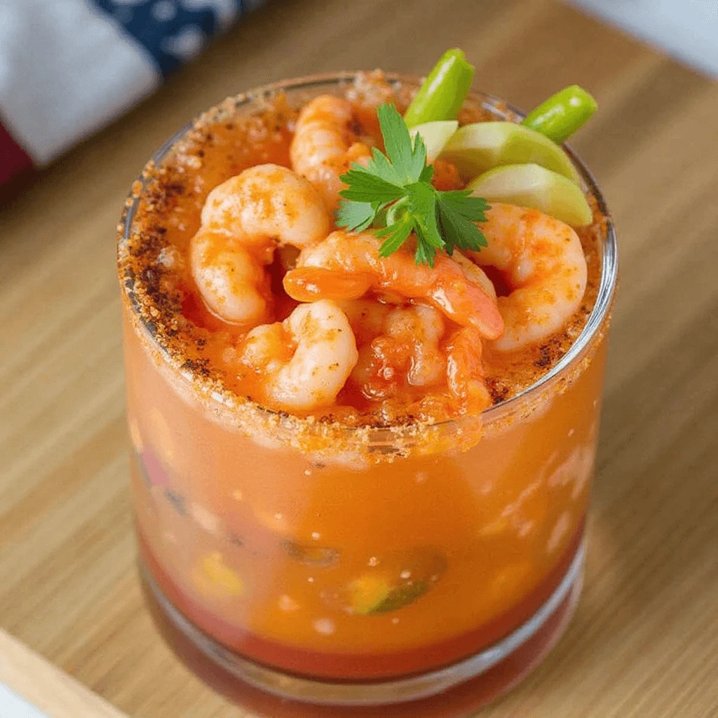 Mexican Shrimp Cocktail topped with avocado and served cold