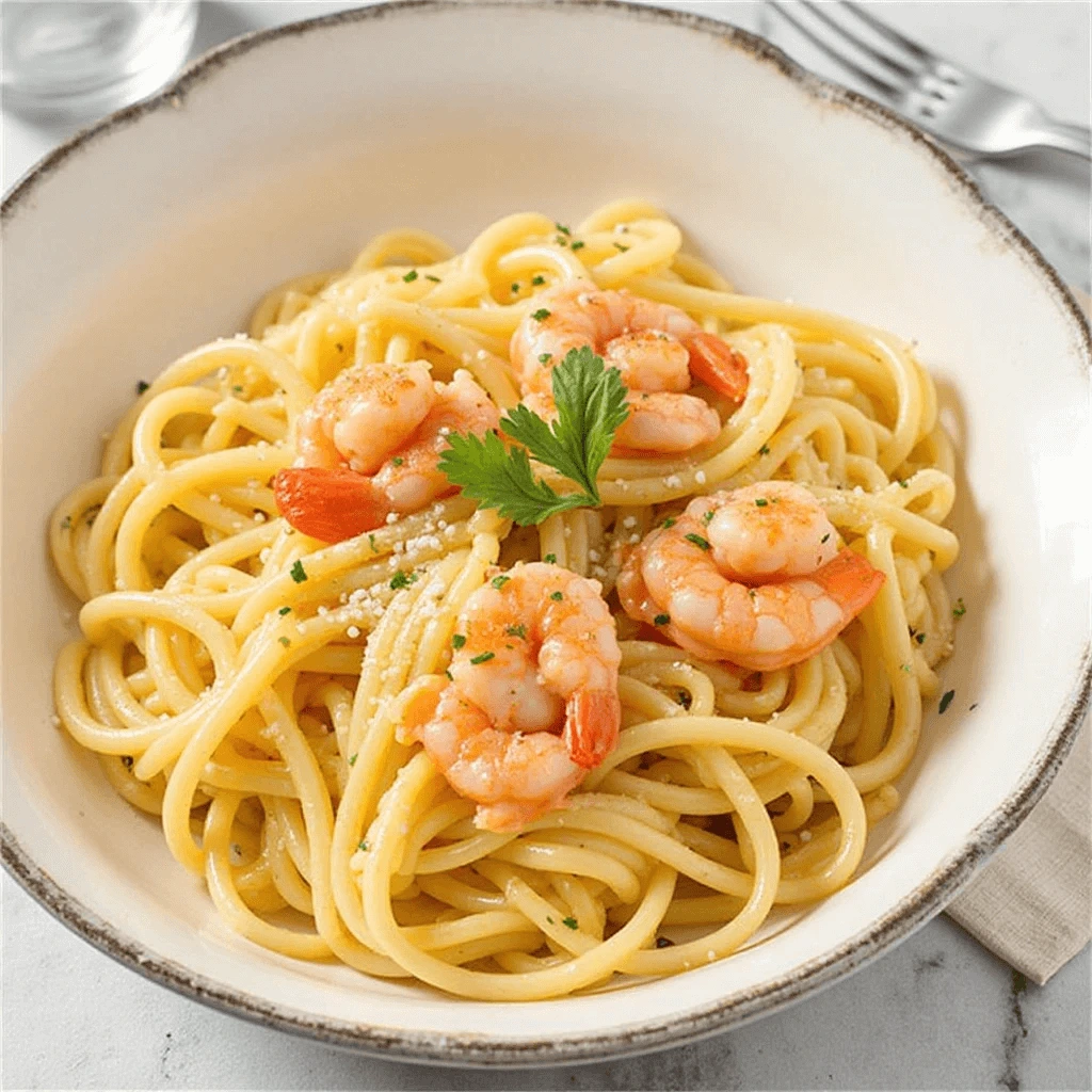 Shrimp cooking in skillet for Shrimp Scampi Pasta Recipe with garlic and butter