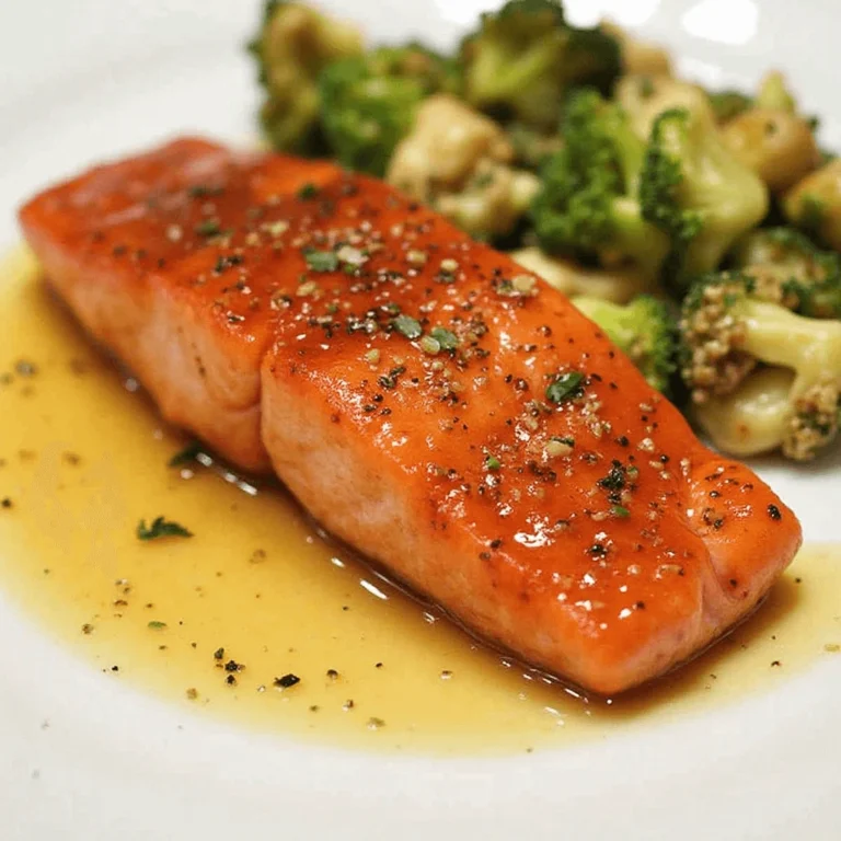 Flaky Salmon covered in glossy honey garlic glaze.